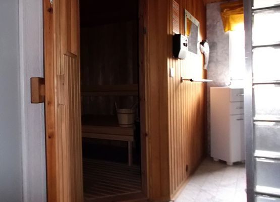 Zugang zum Dusch- vom Wohnbereich aus und zur Sauna