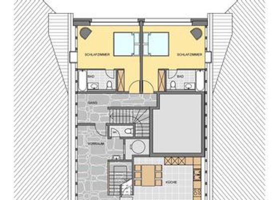 Grundriss Wohnbereich mit 2 externen Schlafzimmern